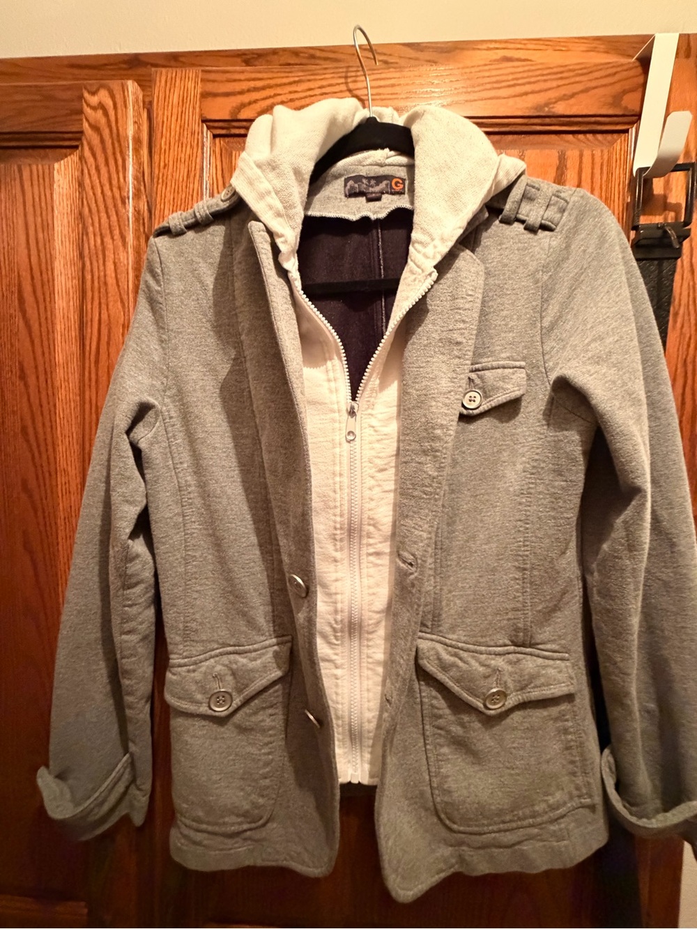 G by Guess Gray Layered Military-Style Hooded Jacket